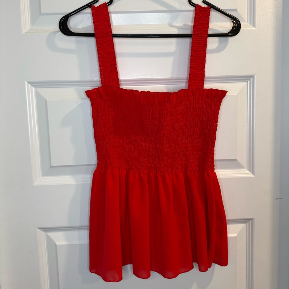 Red Smocked Women's Top